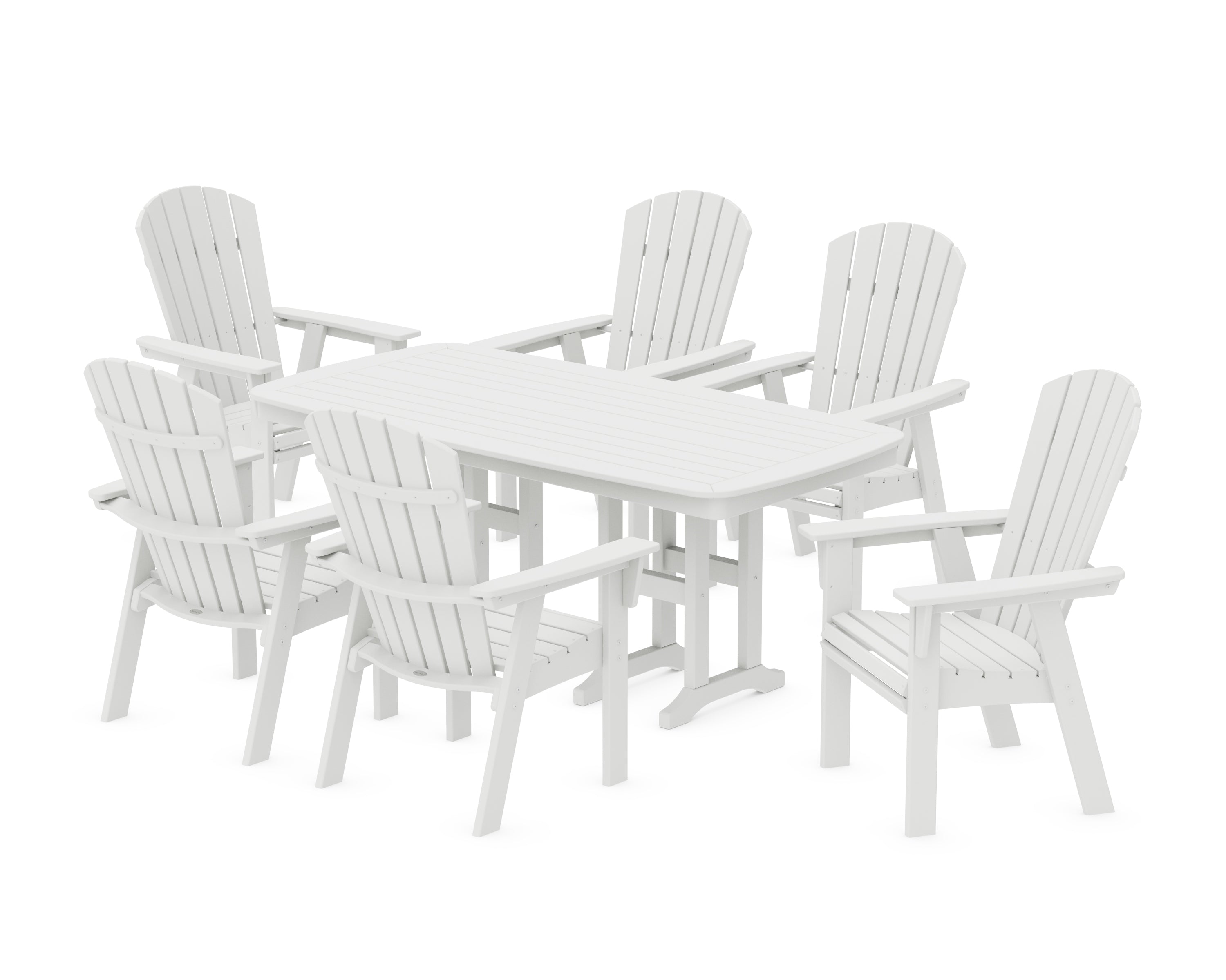 POLYWOOD® Nautical Curveback Adirondack 7-Piece Dining Set in White
