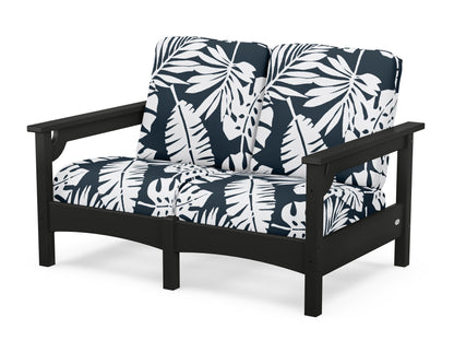 POLYWOOD® Club Loveseat in Black / Leaf Marine Indigo
