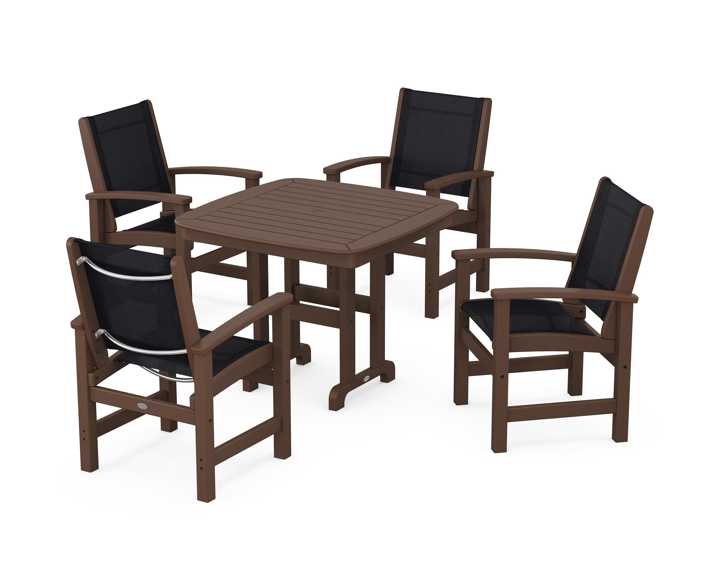 POLYWOOD® Coastal 5-Piece Dining Set in Mahogany / Black Sling