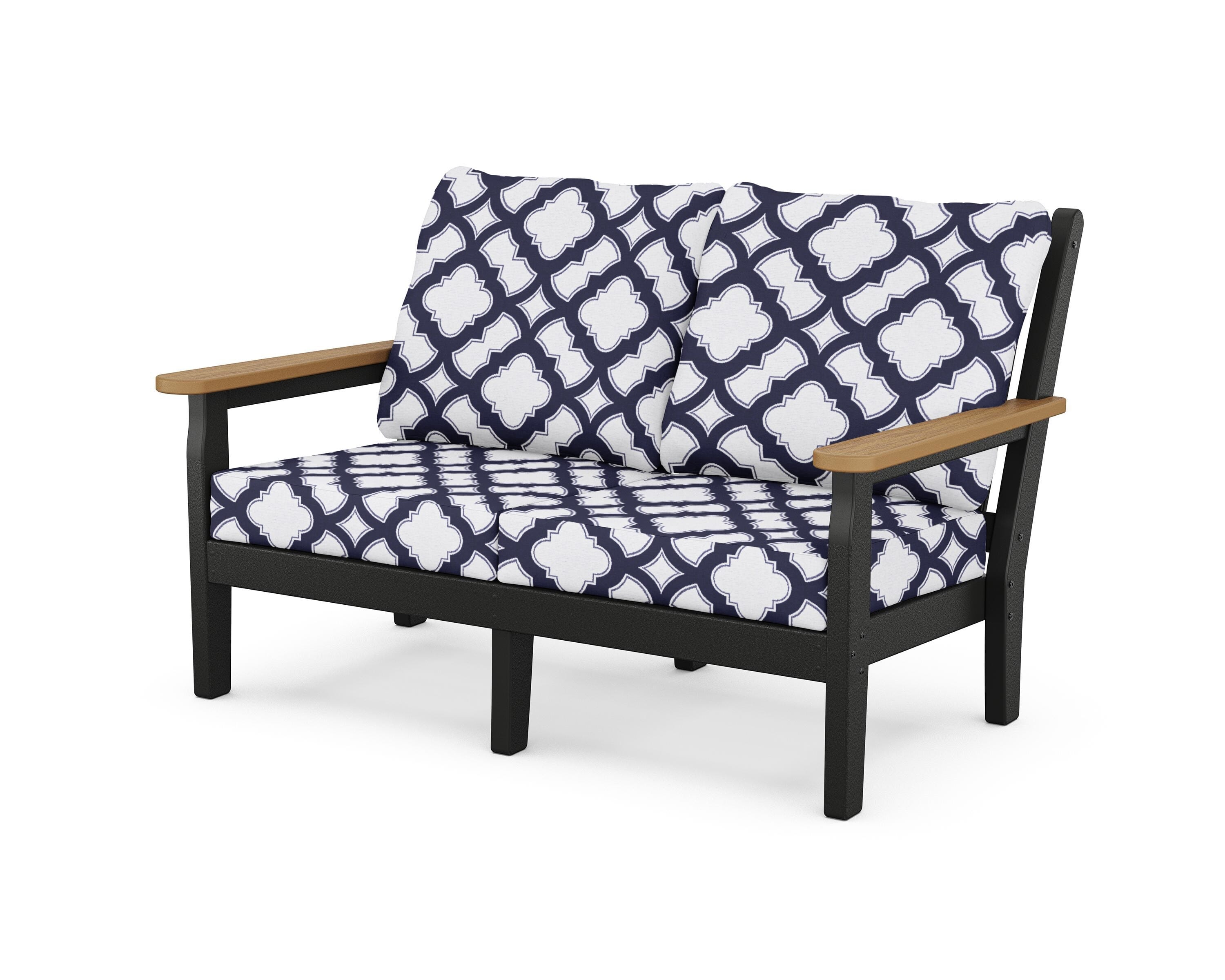 POLYWOOD® Chippendale Deep Seating Loveseat in Black / Natural / Trellis Navy