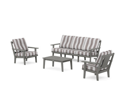 POLYWOOD® Prairie 4-Piece Deep Seating Set with Sofa in Slate Grey / Cabana Stripe Grey Mist