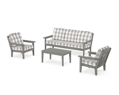 Country Living Cottage 4-Piece Deep Seating Set with Sofa in Slate Grey / Buffalo Plaid Grey Mist
