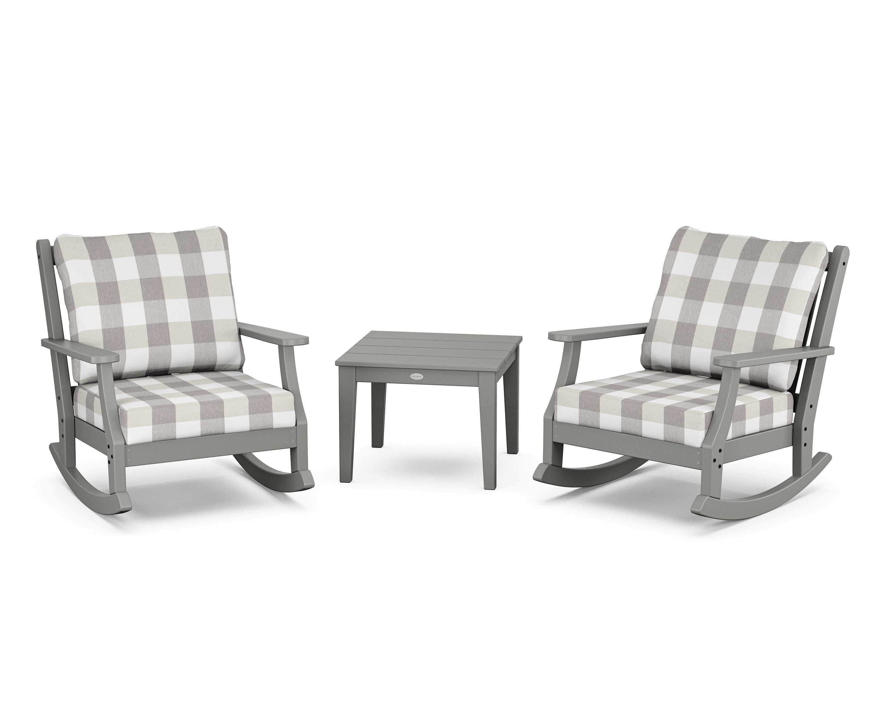 Country Living Wovendale 3-Piece Deep Seating Rocker Set in Slate Grey / Buffalo Plaid Grey Mist