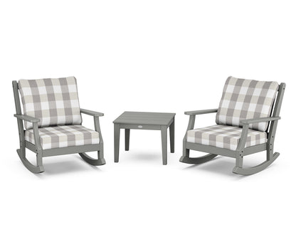 Country Living Wovendale 3-Piece Deep Seating Rocker Set in Slate Grey / Buffalo Plaid Grey Mist
