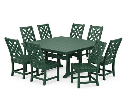Country Living Wovendale Side Chair 9-Piece Square Dining Set with Trestle Legs in Green