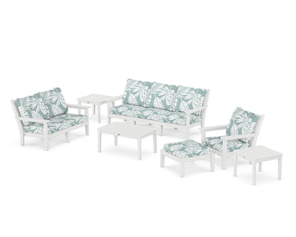 POLYWOOD® Chippendale 7-Piece Deep Seating Set in White / Leaf Glacier Spa