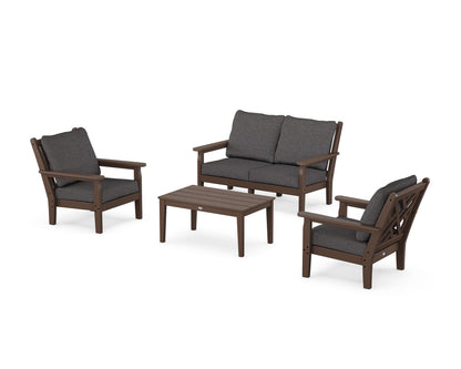 POLYWOOD® Chippendale 4-Piece Deep Seating Set with Loveseat in Mahogany / Ash Charcoal