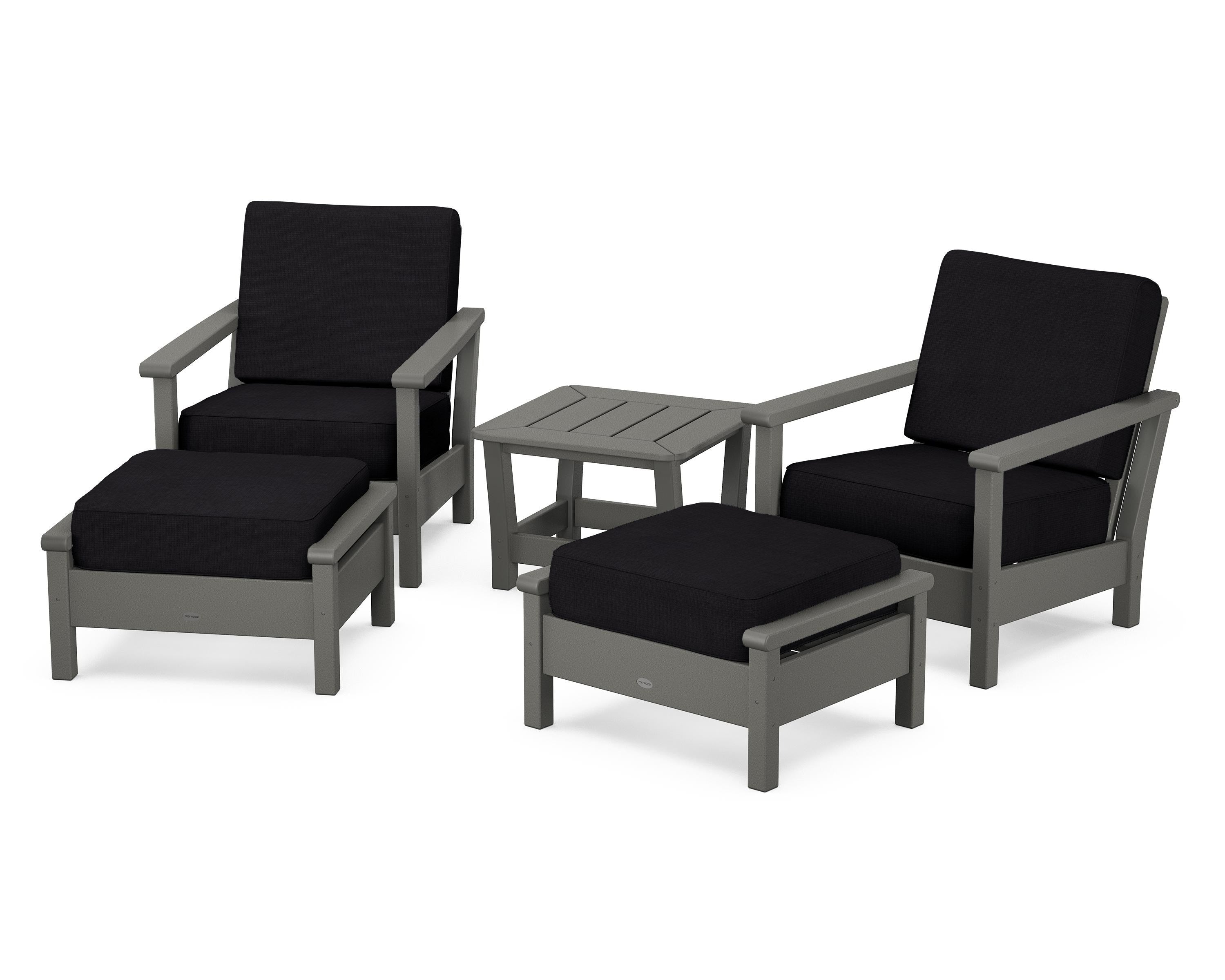 POLYWOOD® Harbour 5-Piece Deep Seating Chair Set in Slate Grey / Midnight Linen