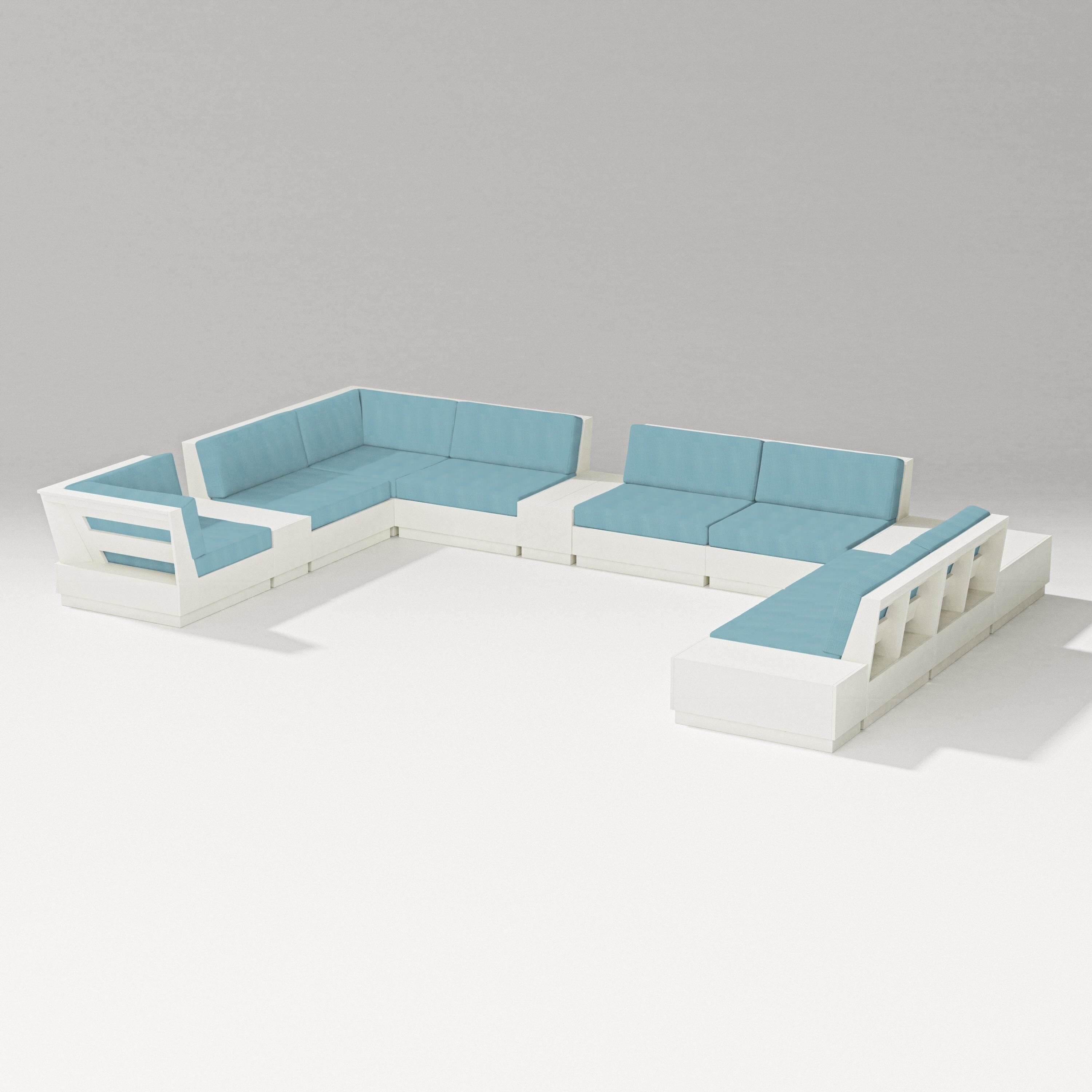 PW Designer Series Elevate 12-Piece Conversation Sectional Set in Vintage White / Lattice Sky Blue