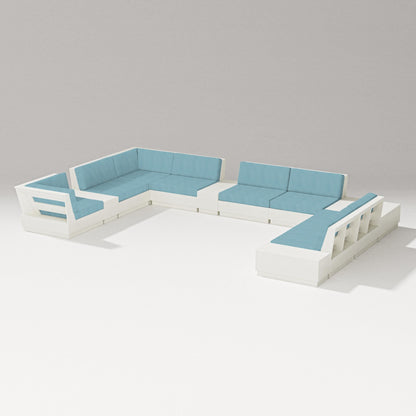 PW Designer Series Elevate 12-Piece Conversation Sectional Set in Vintage White / Lattice Sky Blue