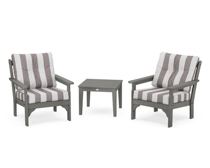 POLYWOOD® Vineyard 3-Piece Deep Seating Set in Slate Grey / Cabana Stripe Grey Mist