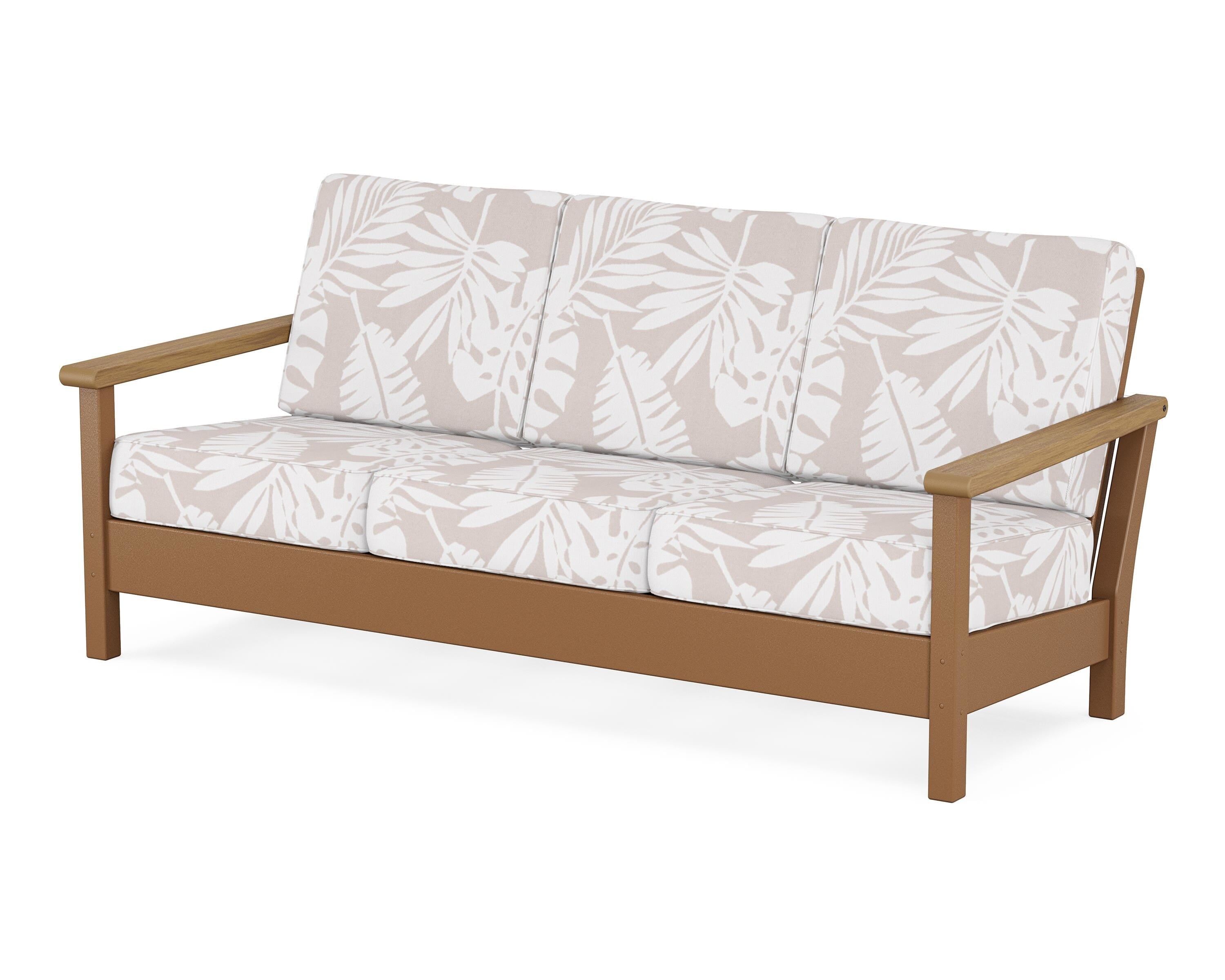 POLYWOOD® Harbour Deep Seating Sofa in Teak / Natural / Leaf Dune Burlap