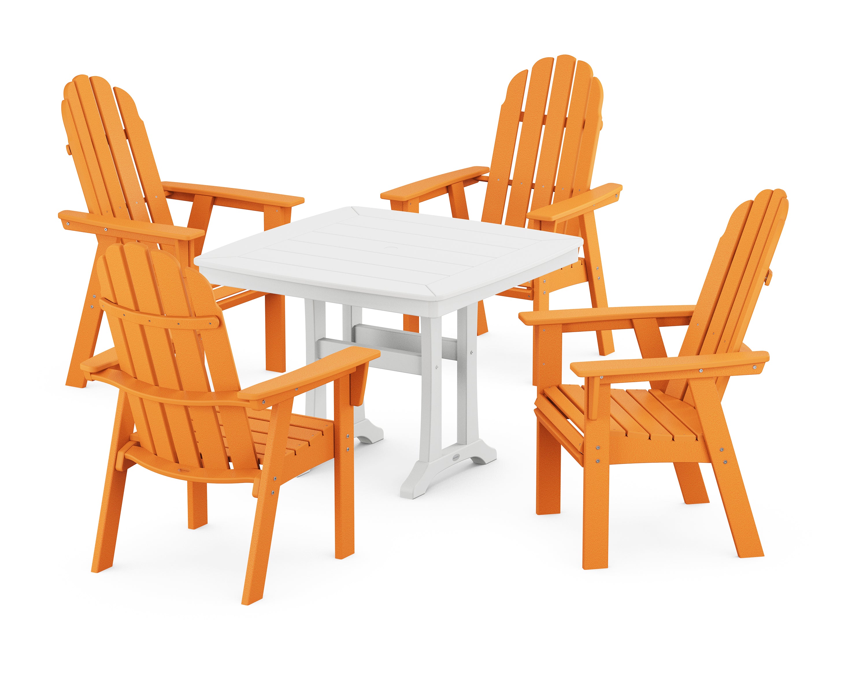 POLYWOOD® Vineyard Adirondack 5-Piece Dining Set with Trestle Legs in Tangerine / White
