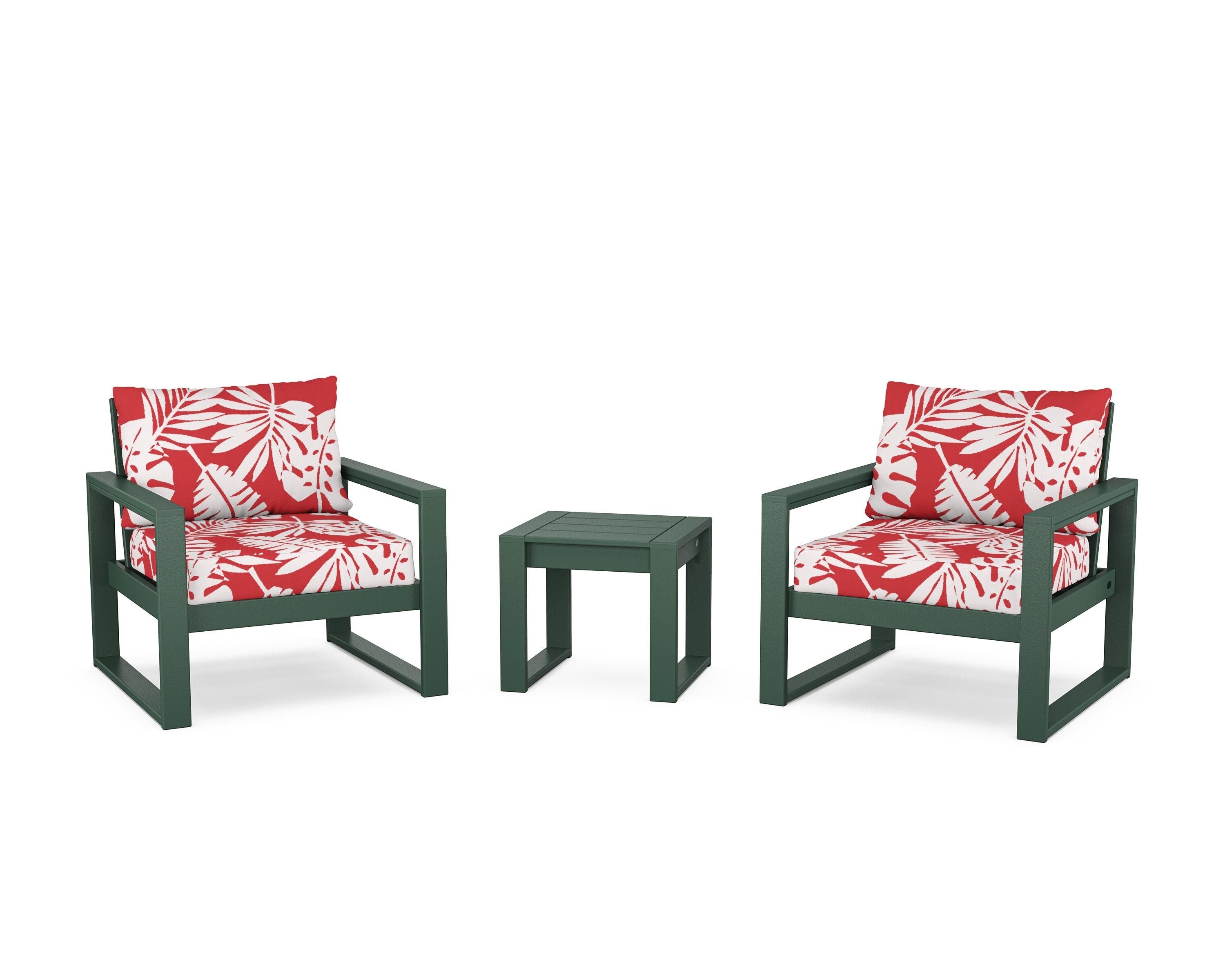 POLYWOOD® EDGE Sectional 3-Piece Deep Seating Set in Green / Leaf Crimson
