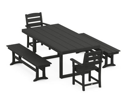POLYWOOD® Lakeside 5-Piece Dining Set with Benches in Black