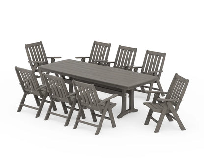 Vineyard Folding 9-Piece Dining Set with Trestle Legs