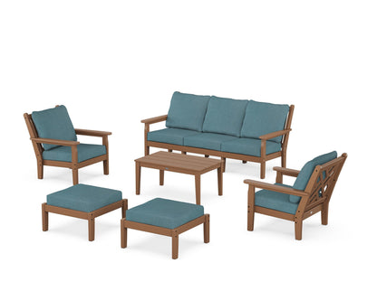 POLYWOOD® Chippendale 6-Piece Lounge Sofa Set in Teak / Ocean Teal