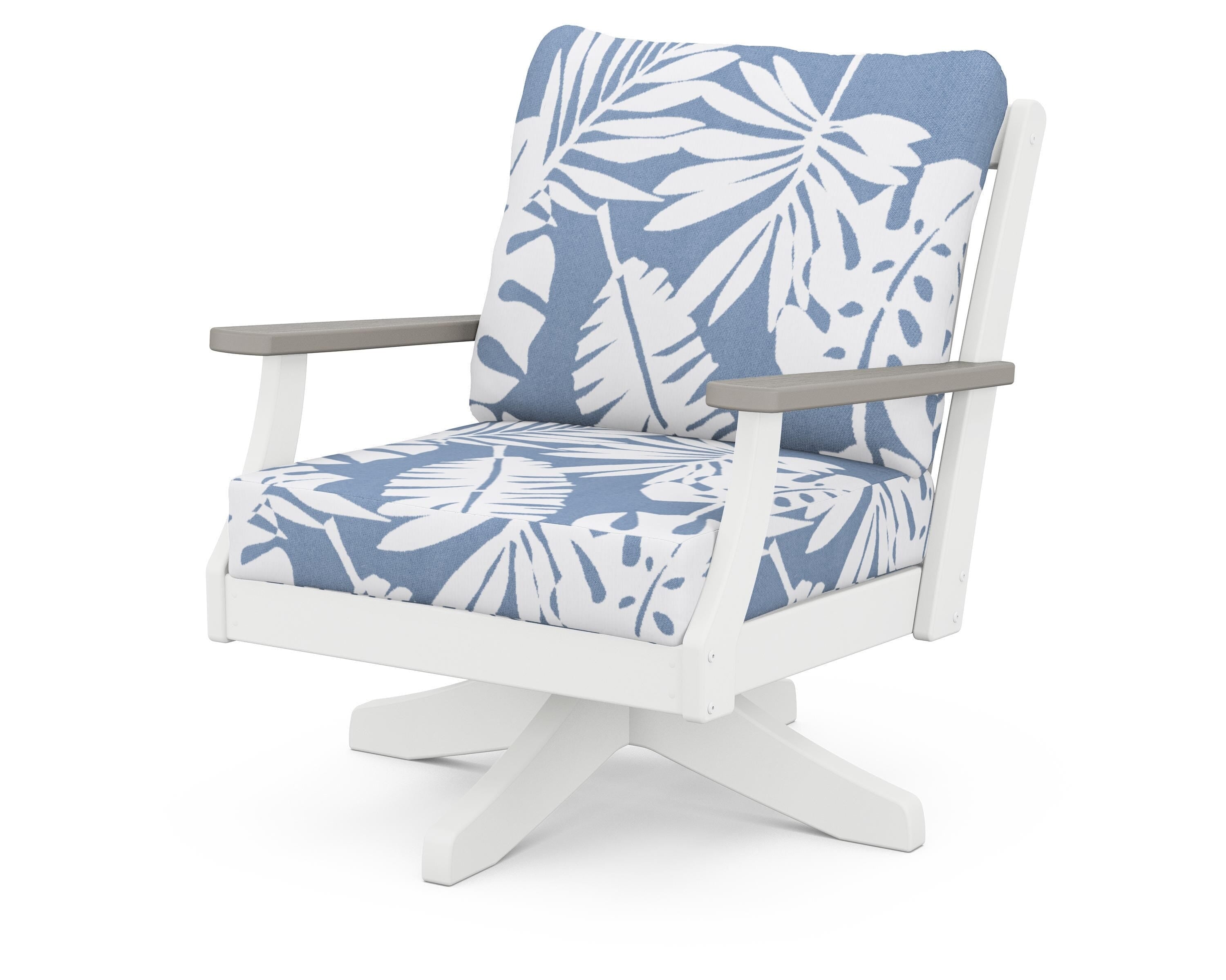 POLYWOOD® Braxton Deep Seating Swivel Chair in White / Driftwood / Leaf Sky Blue