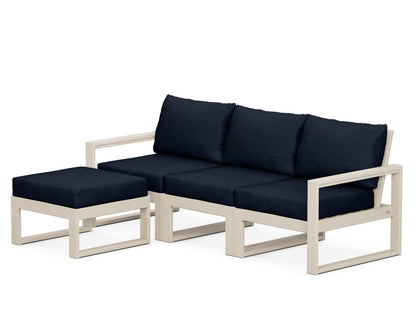 POLYWOOD® EDGE 4-Piece Modular Deep Seating Set with Ottoman in Sand / Marine Indigo