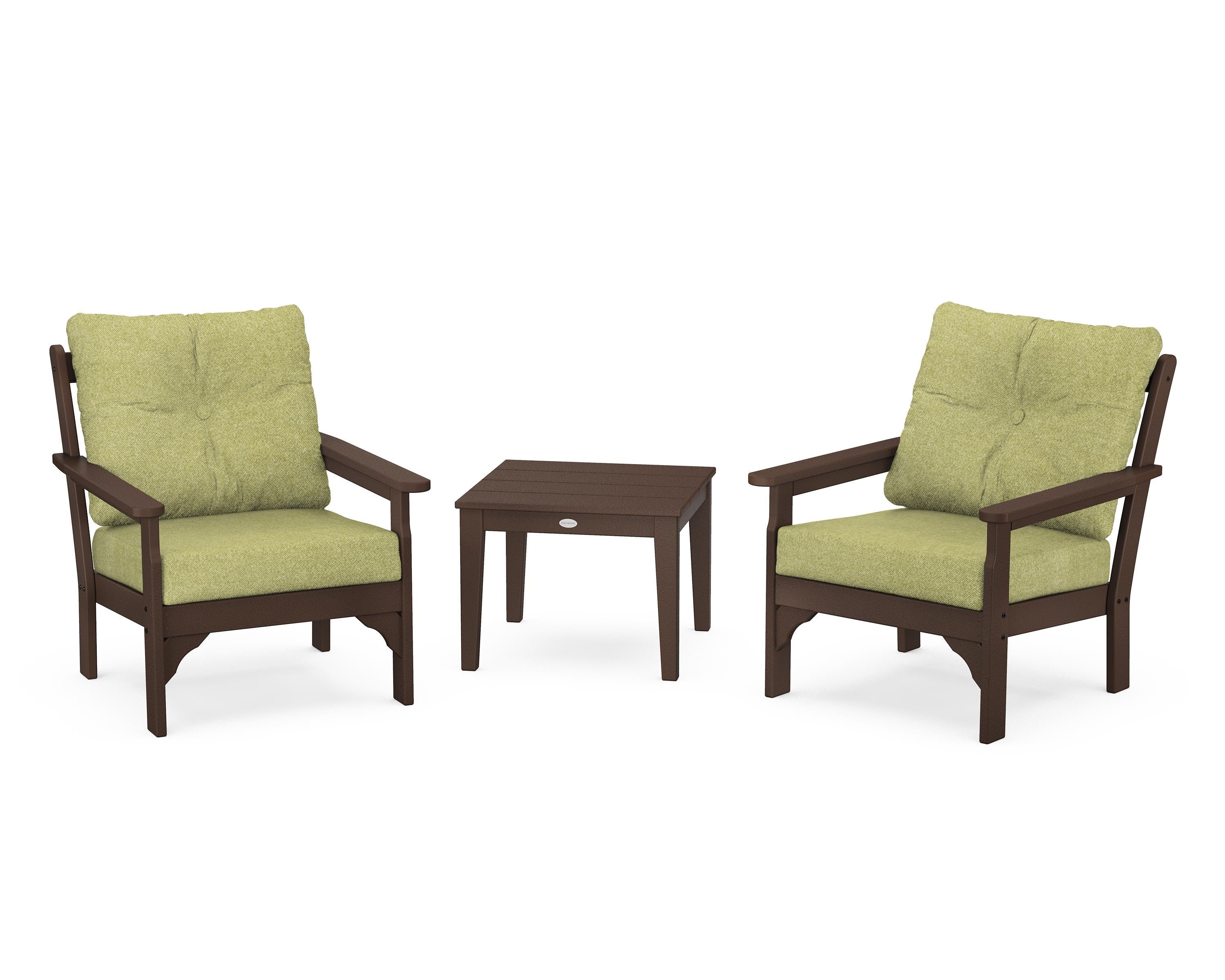 POLYWOOD® Vineyard 3-Piece Deep Seating Set in Mahogany / Chartreuse Boucle