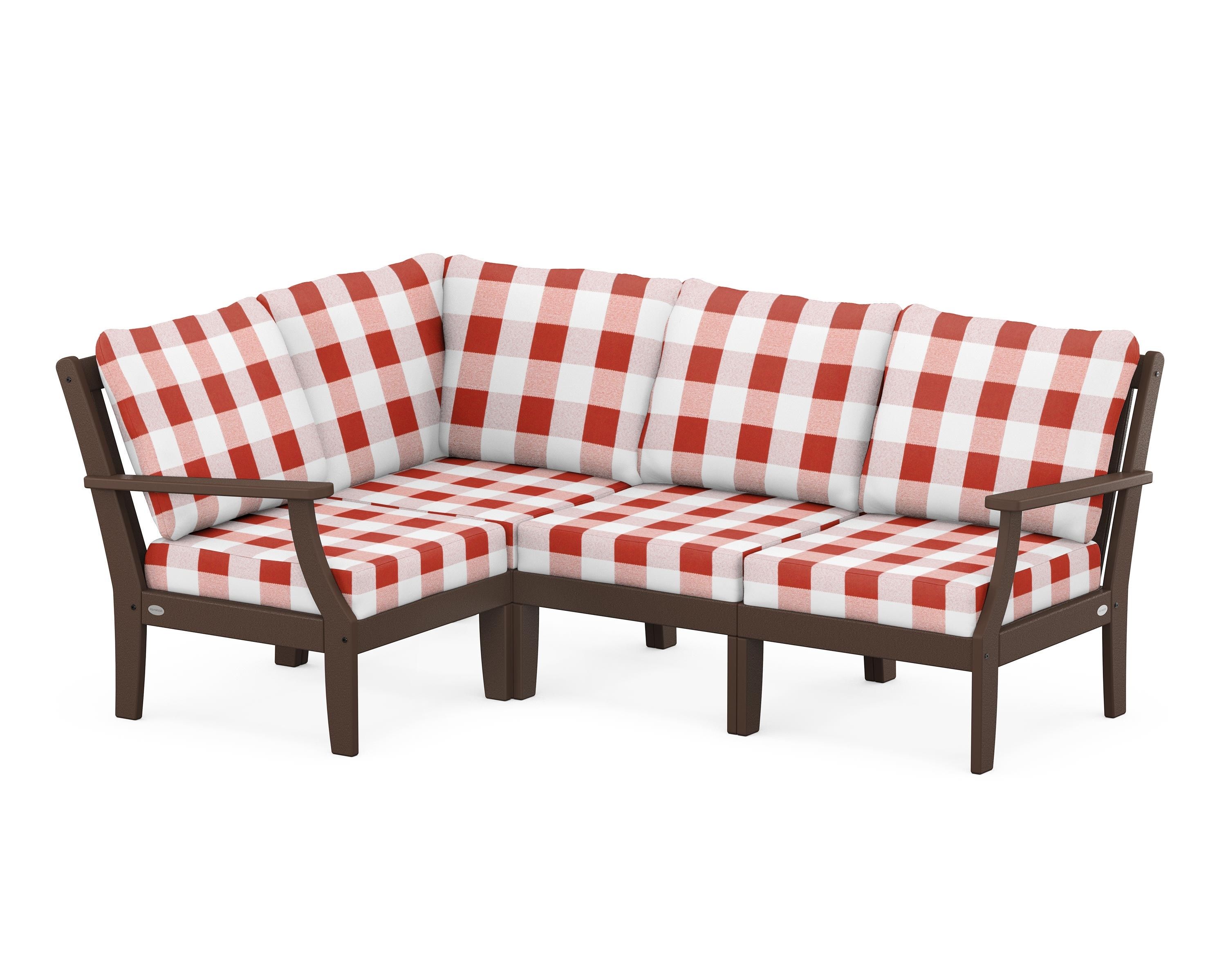 POLYWOOD® Braxton Modular 4-Piece Deep Seating Set in Mahogany / Buffalo Plaid Crimson
