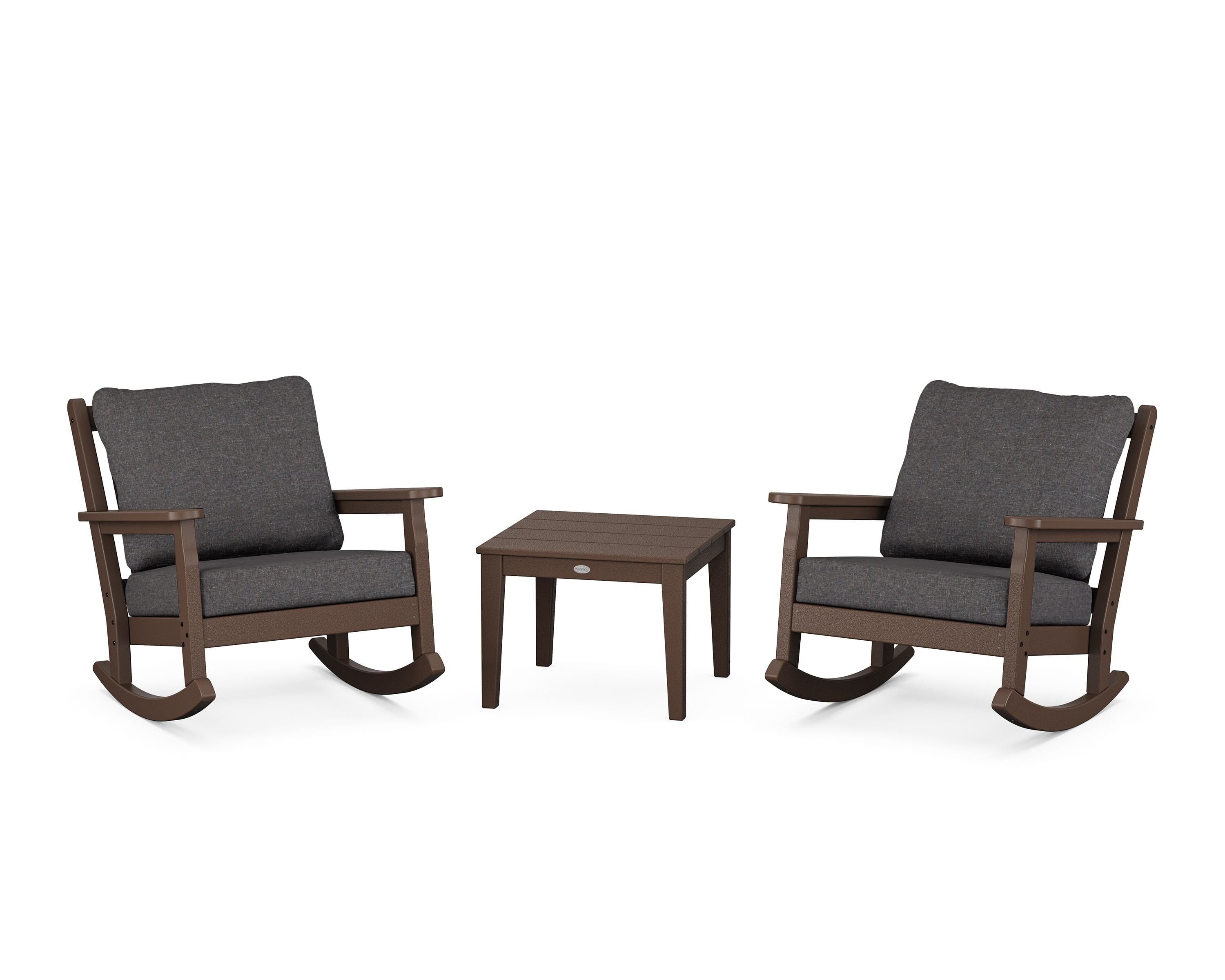 POLYWOOD® Chippendale 3-Piece Deep Seating Rocker Set in Mahogany / Ash Charcoal