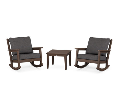 POLYWOOD® Chippendale 3-Piece Deep Seating Rocker Set in Mahogany / Ash Charcoal