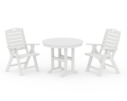 POLYWOOD® Nautical Folding Highback Chair 3-Piece Round Dining Set in White