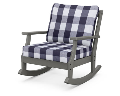 POLYWOOD® Braxton Deep Seating Rocking Chair in Slate Grey / Buffalo Plaid Navy