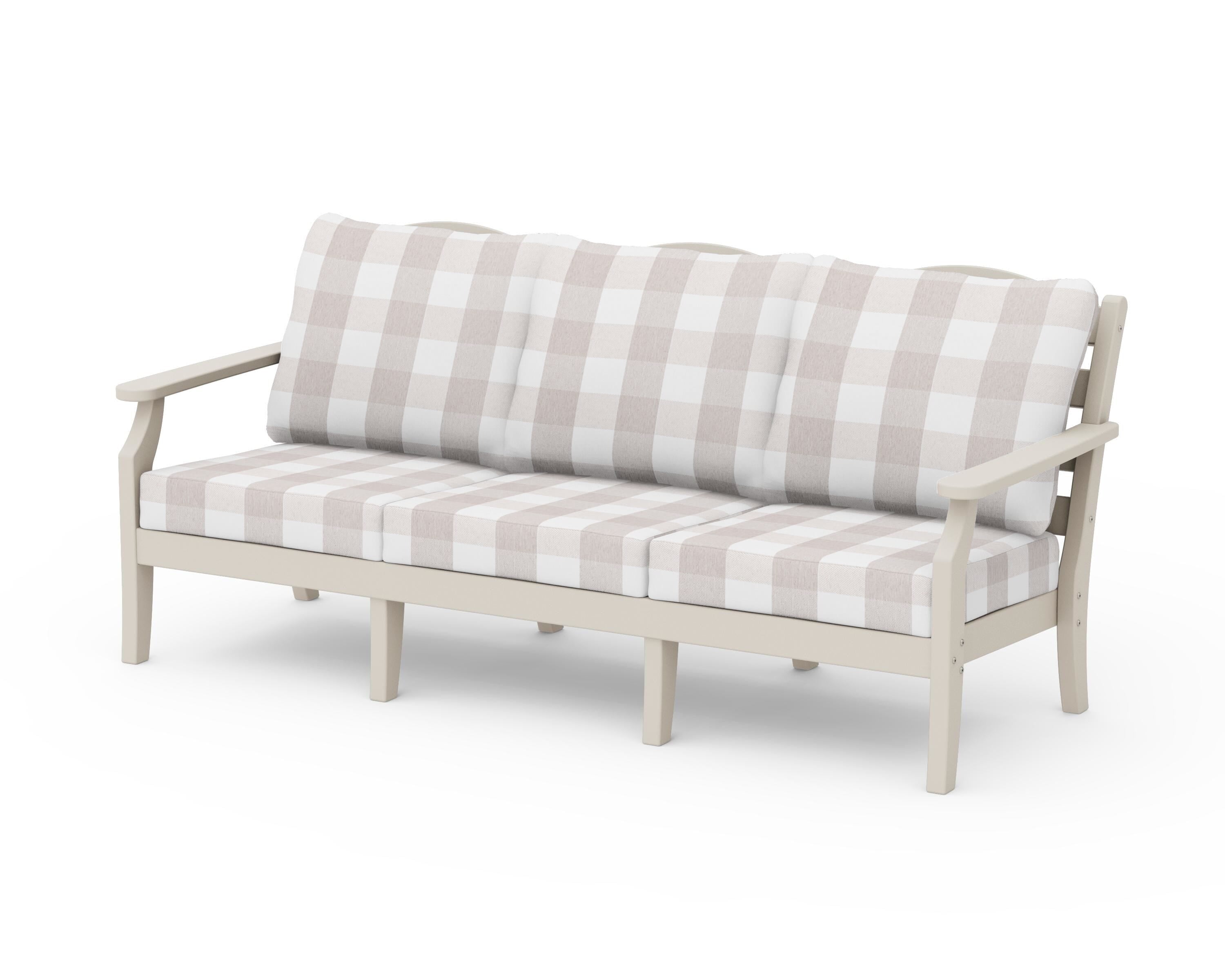 Draper James™ by  POLYWOOD® Savannah Deep Seating Sofa in Sand / Buffalo Plaid Dune Burlap