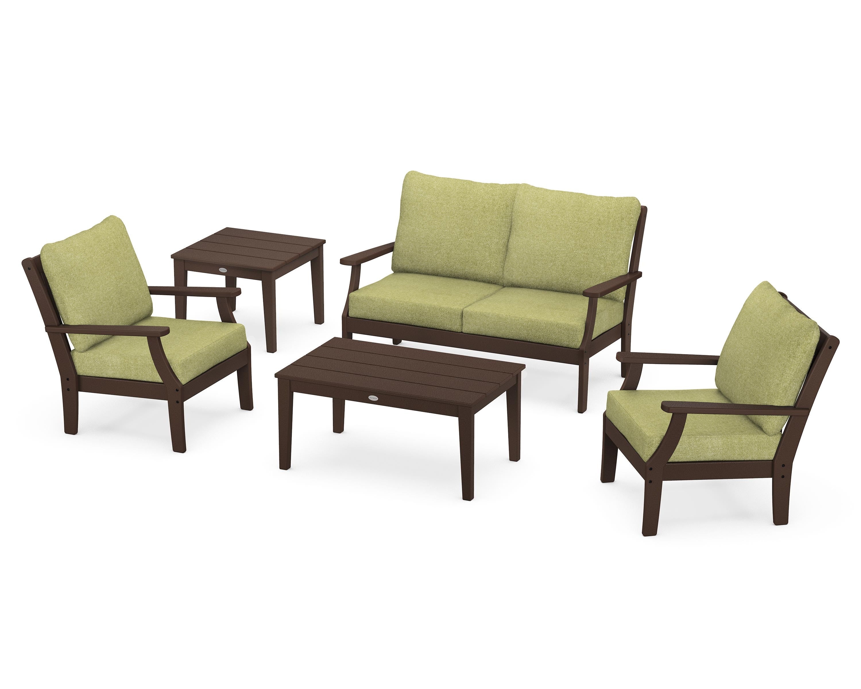 POLYWOOD® Braxton 5-Piece Deep Seating Set in Mahogany / Chartreuse Boucle