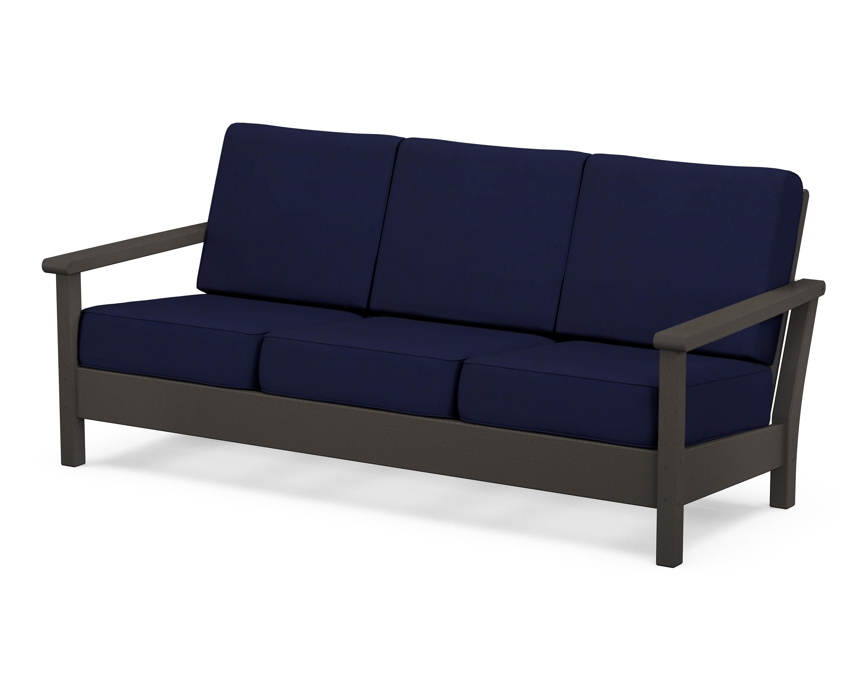 POLYWOOD® Harbour Deep Seating Sofa in Vintage Coffee / Navy
