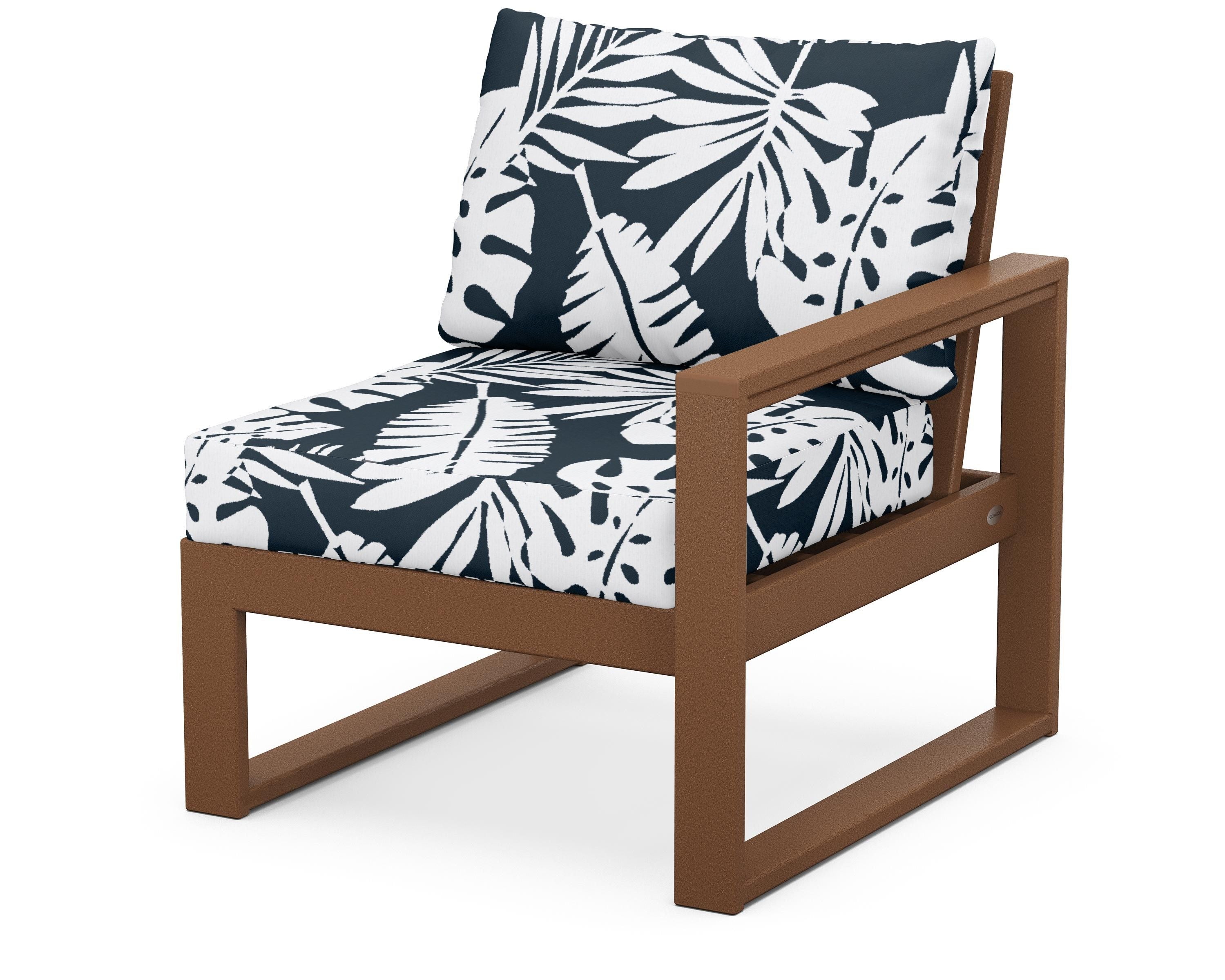POLYWOOD® EDGE Modular Right Arm Chair in Teak / Leaf Marine Indigo