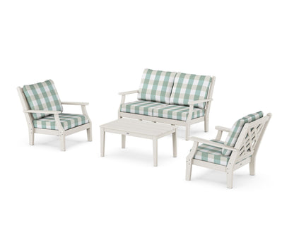 Country Living Wovendale 4-Piece Deep Seating Set with Loveseat in Sand / Buffalo Plaid Glacier Spa