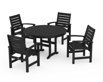 POLYWOOD® Signature 5-Piece Round Farmhouse Dining Set in Black