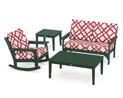 POLYWOOD® Vineyard 4-Piece Deep Seating Rocker Set in Green / Trellis Crimson