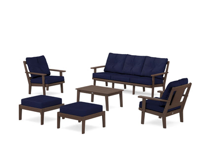 POLYWOOD® Prairie 6-Piece Lounge Sofa Set in Mahogany / Navy