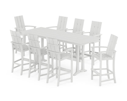 POLYWOOD® Modern Adirondack 9-Piece Farmhouse Bar Set with Trestle Legs in White