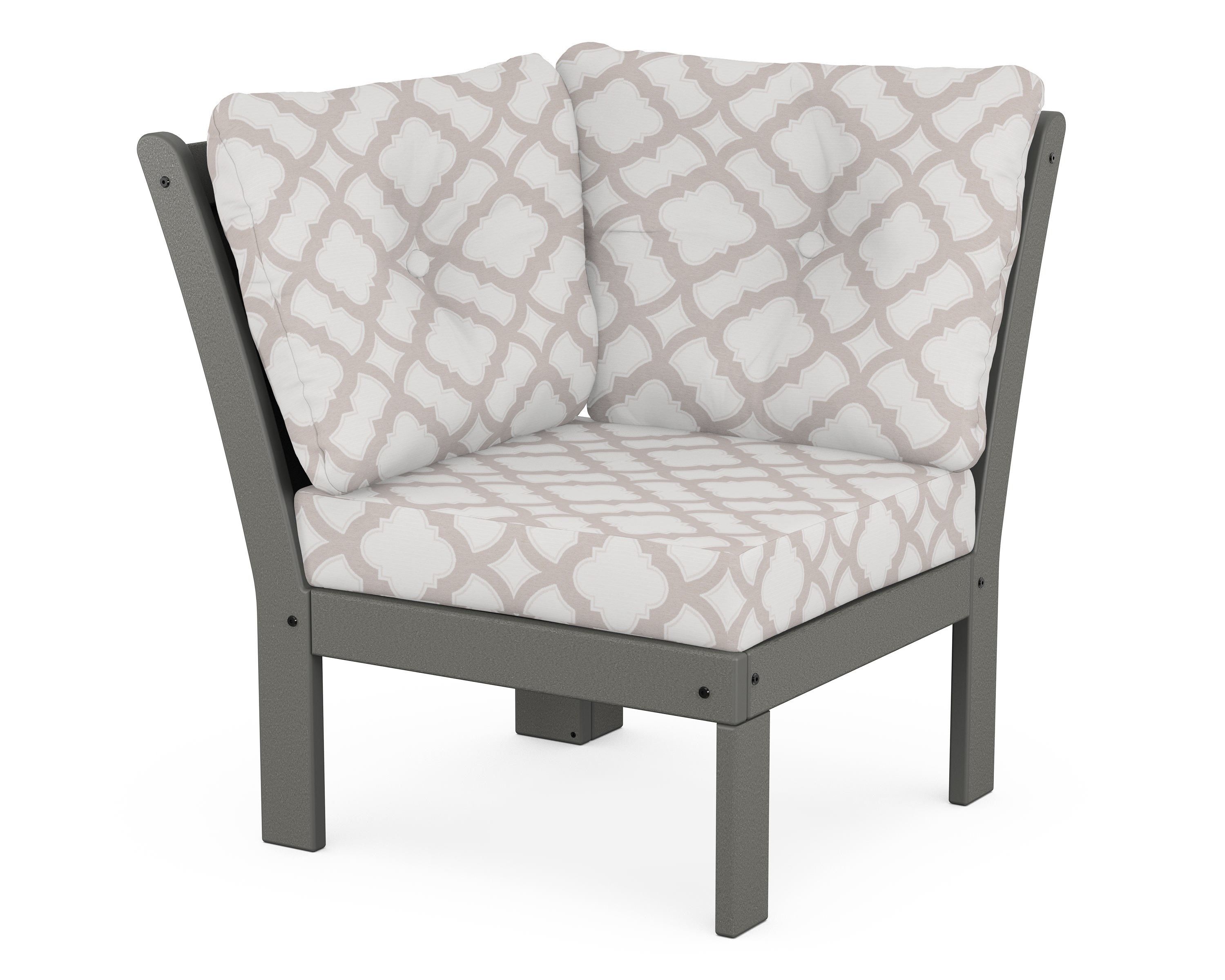 POLYWOOD® Vineyard Modular Corner Chair in Slate Grey / Trellis Dune Burlap