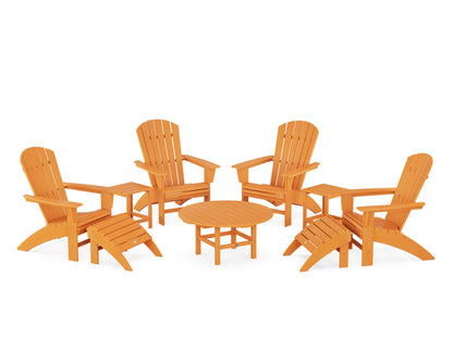 POLYWOOD® Nautical Curveback Adirondack Chair 9-Piece Conversation Set in Tangerine