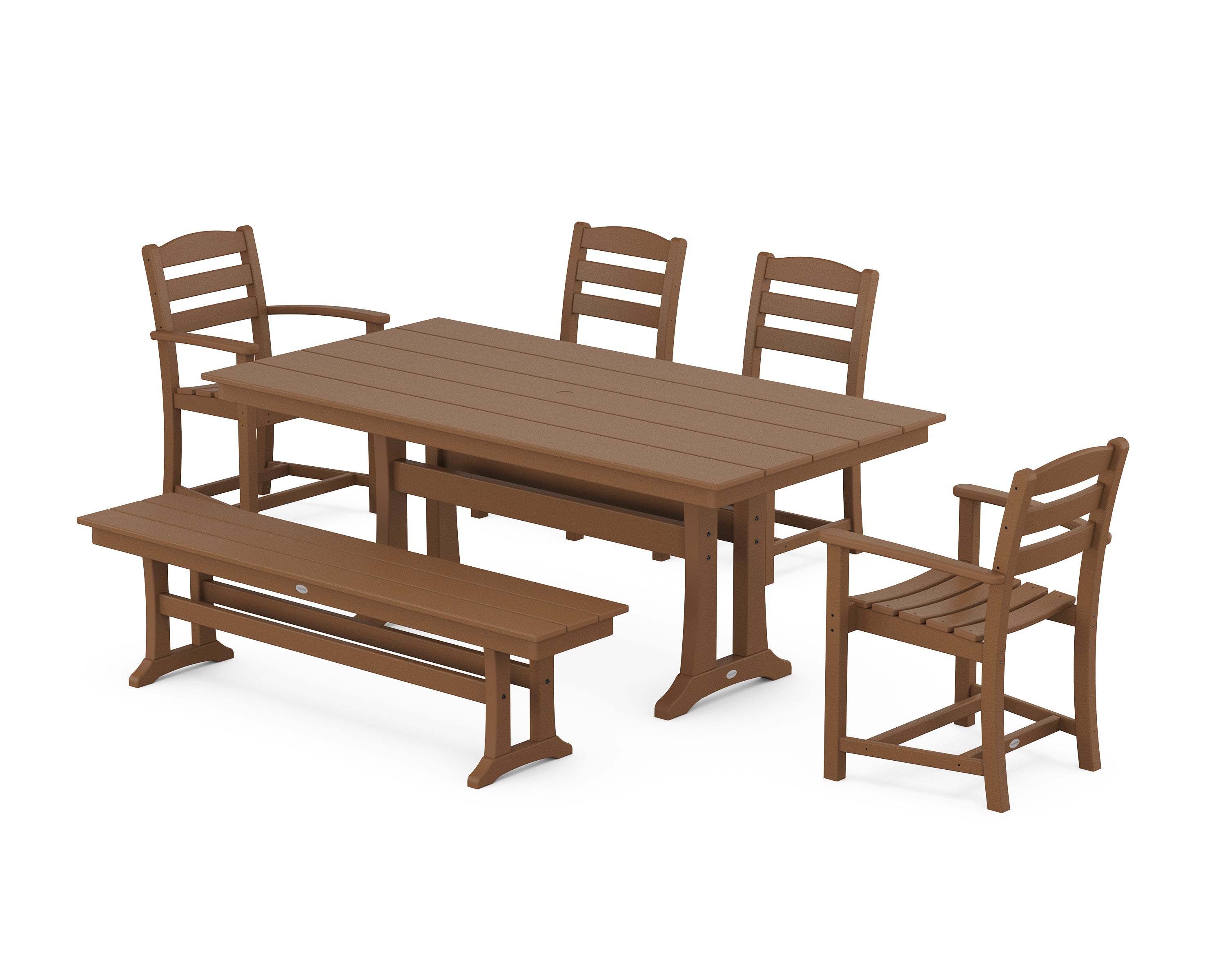 POLYWOOD® La Casa Cafe 6-Piece Farmhouse Dining Set With Trestle Legs in Teak