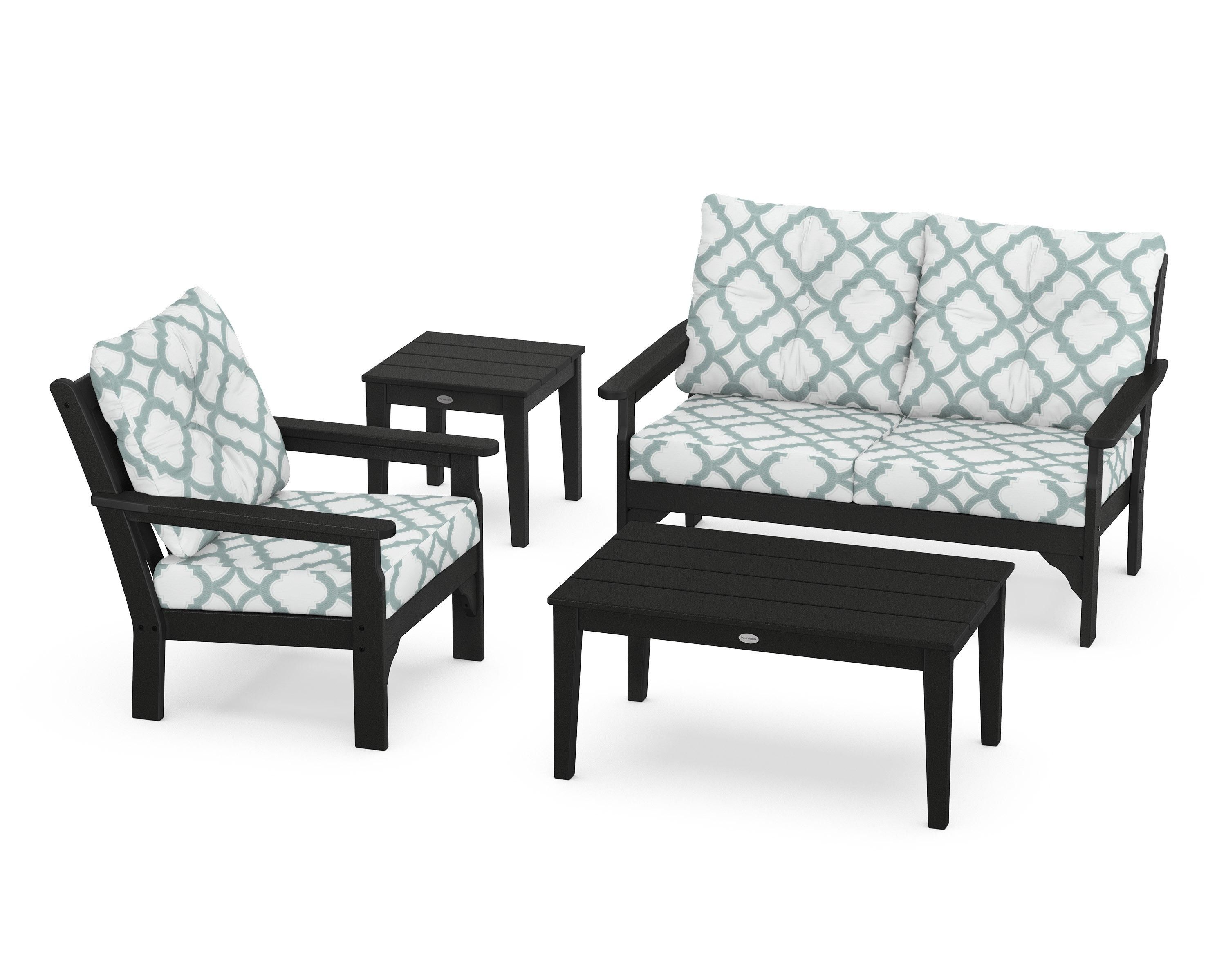 POLYWOOD® Vineyard 4-Piece Deep Seating Set in Black / Trellis Glacier Spa