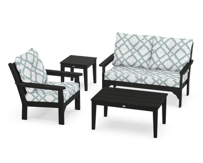 POLYWOOD® Vineyard 4-Piece Deep Seating Set in Black / Trellis Glacier Spa