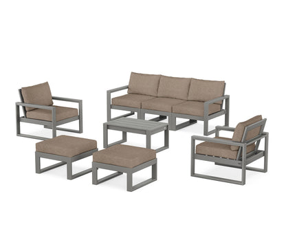 POLYWOOD® EDGE Sectional 8-Piece Lounge Sofa Set in Slate Grey / Spiced Burlap