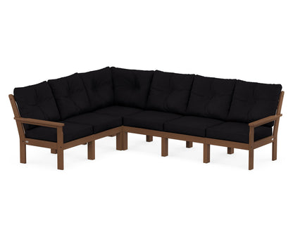 POLYWOOD® Vineyard 6-Piece Sectional in Teak / Midnight Linen