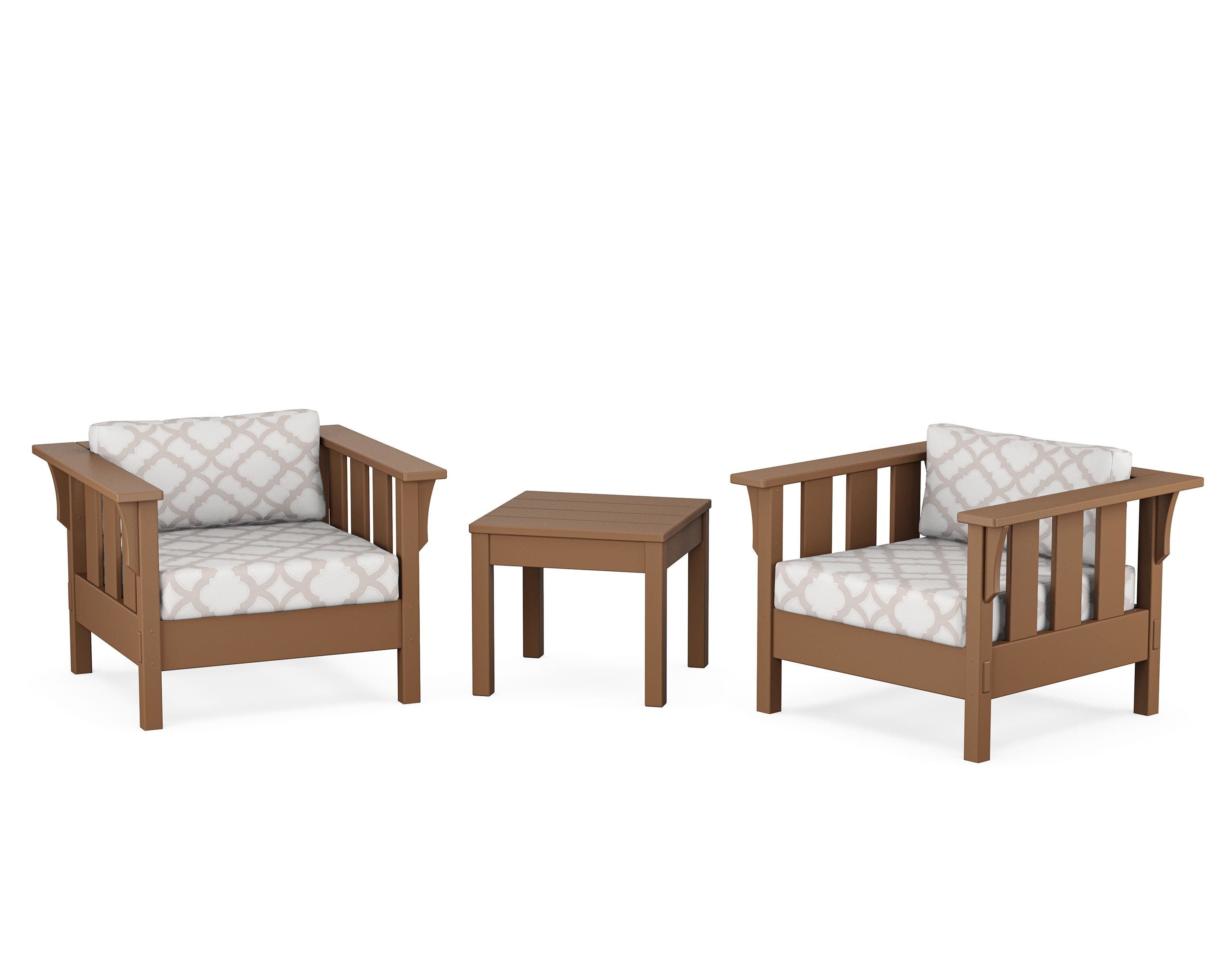 Martha Stewart by POLYWOOD® Acadia 3-Piece Deep Seating Set in Teak / Trellis Dune Burlap