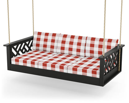 POLYWOOD® Chippendale Daybed Swing in Black / Buffalo Plaid Crimson