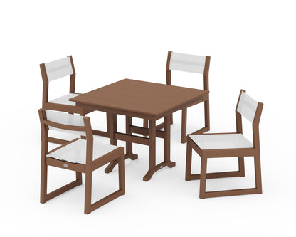 POLYWOOD® EDGE Sling Side Chair 5-Piece Farmhouse Dining Set in Teak / White Sling