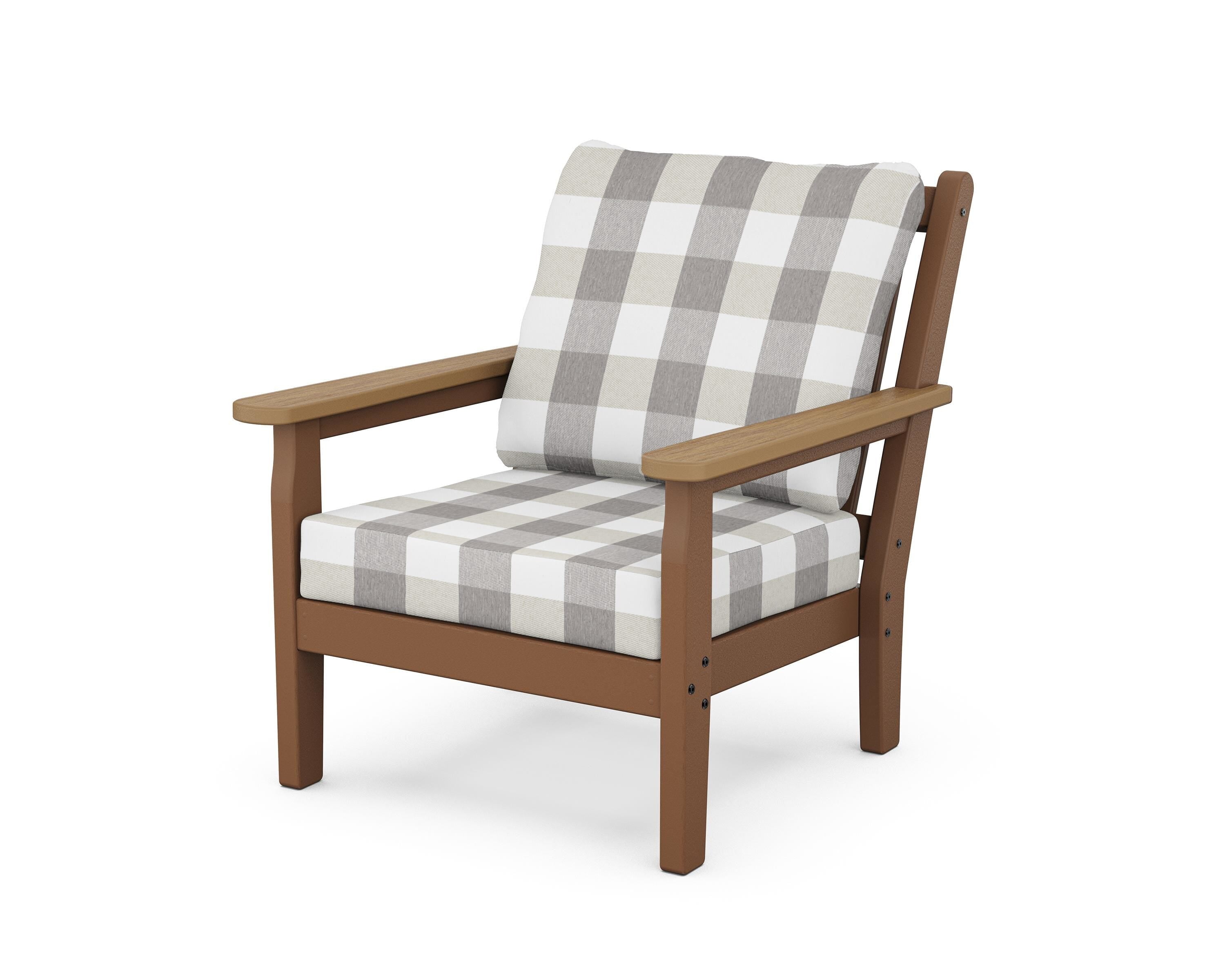 POLYWOOD® Chippendale Deep Seating Chair in Teak / Natural / Buffalo Plaid Grey Mist