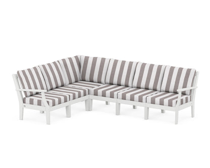 POLYWOOD® Braxton Modular 6-Piece Deep Seating Set in White / Cabana Stripe Grey Mist